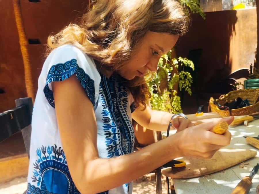 Beginner Swahili Woodcarving Classes with Woman Woodcarver - The tools and materials are part of the lesson